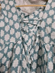 Teal &amp; White Block Print Kurta Set