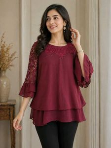 Stylish Maroon Lace Sleeve Tunic