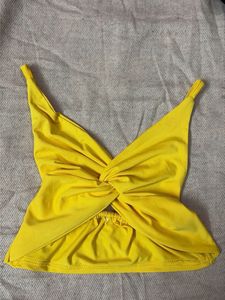 Vibrant Yellow Twist Front Crop Top