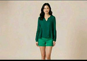 Emerald Green V-Neck Long Sleeve Top