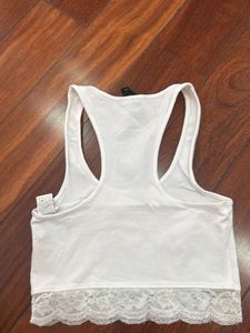 White Lace Trim Crop Tank Top