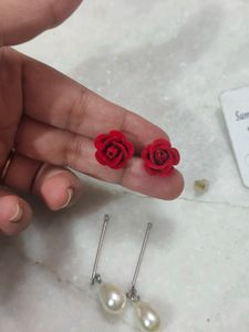 Elegant Rose &amp; Pearl Dangle Earrings