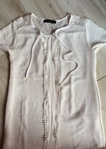 Elegant White Tie-Up Top with Lace Detail