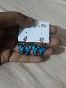 Cute Blue Butterfly Hoop Earrings