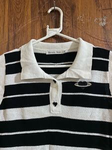 Chic Striped Collared Knit Vest
