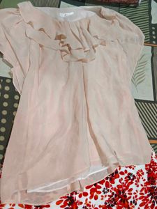 Light Pink Ruffled Top &amp; Floral Skirt Set