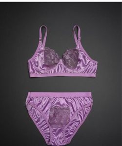 Lace Trimmed Satin Bra &amp; Panty Set