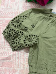 Olive Green Dress with Eyelet Sleeves