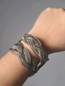 Intricate Braided Silver Tone Bangle
