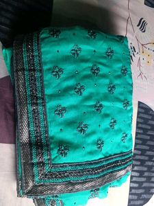 Beautiful Embroided Green Saree With Blouse