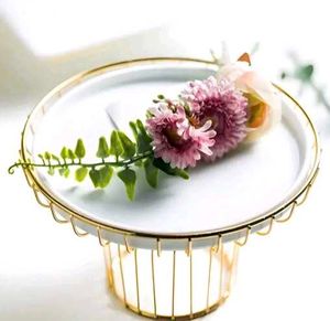 Elegant Gold Cake Stand with White Plate