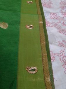 Pure Venkatagiri  Green Cotton Saree +Blouse