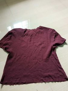 Maroon Ribbed Short Sleeve Top