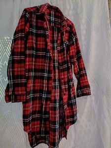 Red Plaid Longline Flannel Shirt