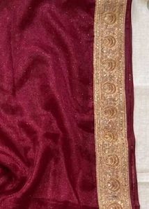 Royal Wine Shimmer Saree with Golden Zari Border