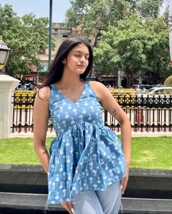 Bohemian Blue Floral Peplum Top size- S