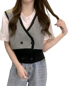 Gingham Knit Vest with T-Shirt