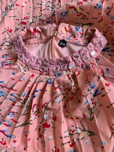 Pink Floral Pleated Dress