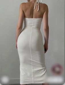 Cream Ruched Halter Neck Dress