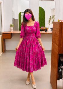 Fuchsia Floral Tiered Smocked Midi Dress