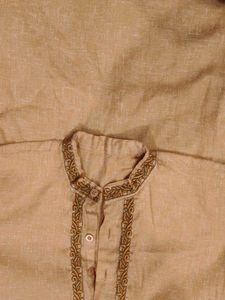 Men's Orange Embroidered Kurta