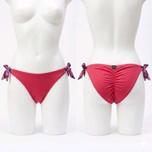 Hot pink Ruched Bikini Bottoms with Floral Ties