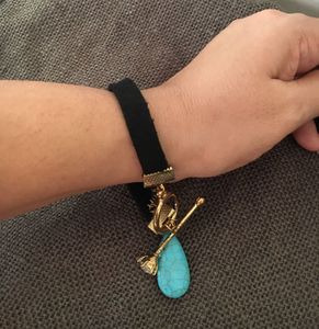 Turquoise and leather band bracelet