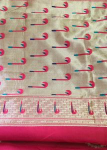 Vibrant Pink Saree and blouse with zari border