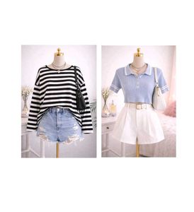 COMBO ❗Striped Long Sleeve Top & Sports crop to