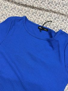 Ribbed Blue Cut-Out Dress