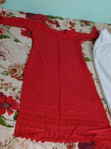 red and white plazo kurta set