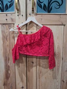 Red Lace One-Shoulder Top