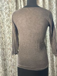 Marks &amp; Spencer Basic Brown 3/4 Sleeve Top