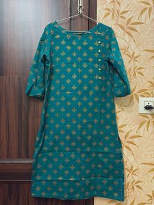 Teal Kurta with Gold Print