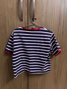 Navy &amp; White Striped Cropped T-Shirt