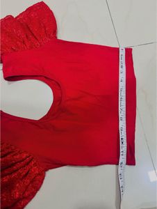 Red Lace Sleeve Blouse