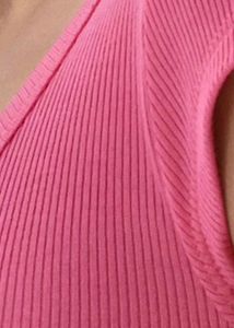 Pink Cropped Ribbed Tee