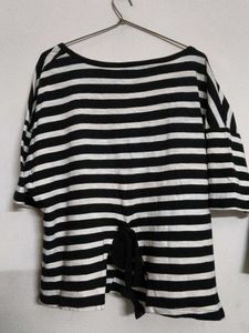 Striped T-Shirt with Floral Embroidery