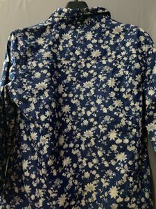 Mentor Floral Print Button-Down Blue Shirt