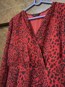 Red Leopard Print Wrap Dress- Size M