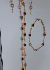 Colourful Rhinestone Chain, Bracelet &amp; Earring Set