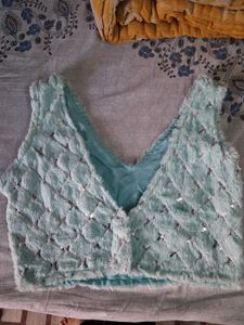 Sparkling Teal Fur Blouse