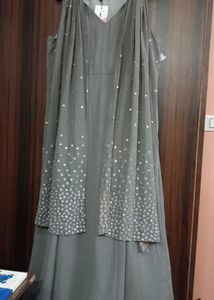 Elegant Grey draped gown with Embellishments