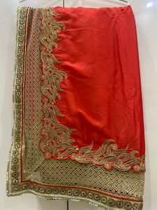 SALE! Gorgeous Red Golden Saree Satin