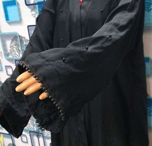 Long Black Burqa Pearls Work Design Piece