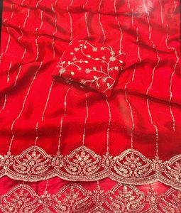 Red Embroidered Saree with Blouse Piece
