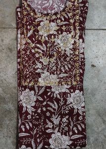 Maroon Floral Embroidered Kurta