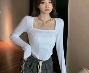 White Square Neck Long Sleeve Top