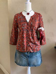 bird print button-up top