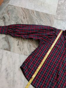 Plaid Puff Sleeve Button-Up Shirt
